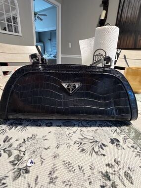 Prada Black Croc-Embossed Mini Shoulder Bag